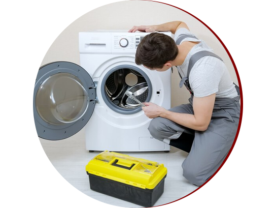 An experienced and skilled dryer repair technician from Upper Appliance works diligently to fix a malfunctioning dryer, providing expert service in Houston. Experienced Dryer Technician