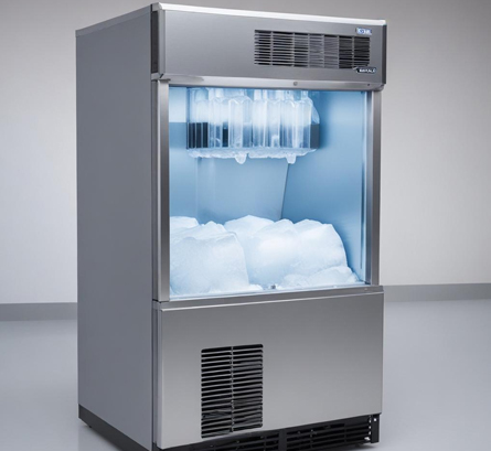An experienced technician from Upper Appliance repairing a residential ice machine, ensuring it works efficiently to meet household needs. Residential Ice Machine Repair